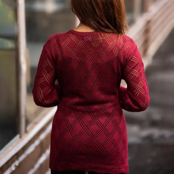 Elegant Maroon Crochet Cardigan for Women's - Image 3