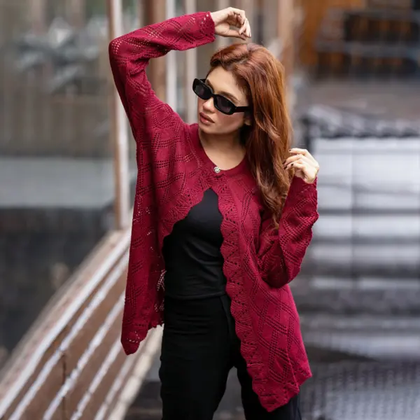 Elegant Maroon Crochet Cardigan for Women's - Image 4