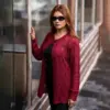 Elegant Maroon Crochet Cardigan for Women's - Image 5