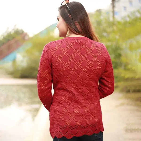 Elegant Maroon Crochet Cardigan for Women - Image 5