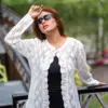 Women Elegant White Knit Cardigan - Image 2