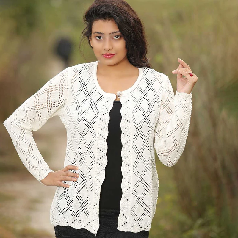 Women's Elegant White Knit Cardigan