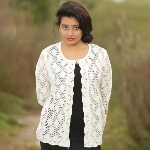Women's Elegant White Knit Cardigan - Image 2