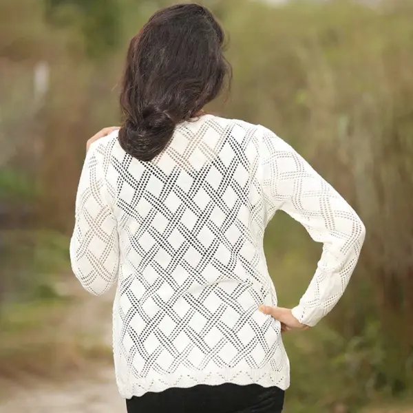 Women's Elegant White Knit Cardigan - Image 3