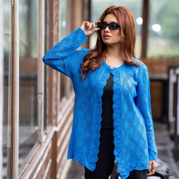 Sky Blue Diamond Knit Cardigan