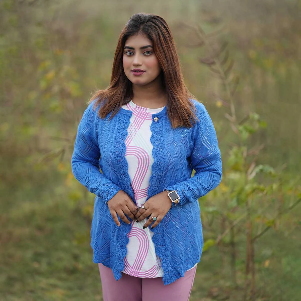 Women's Elegant Blue Knit Cardigan