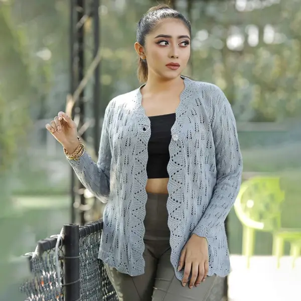 Women's Light Grey Knit Cardigan - Image 2
