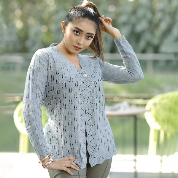 Women's Light Grey Knit Cardigan - Image 3