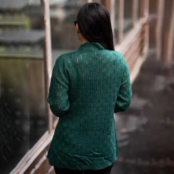 Women Stylish Green Knit Cardigan - Image 2