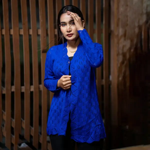 Royal Blue Winter Knit Cardigan - Image 3
