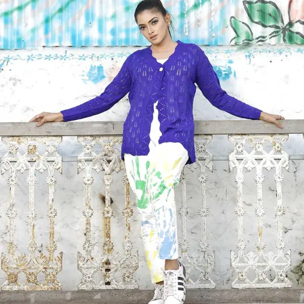 Previous Next Women's Royal Blue Knit Cardigan - Image 3