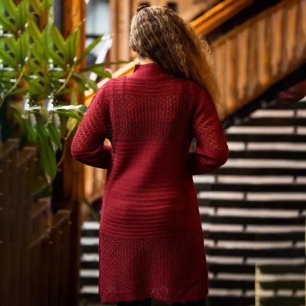 Previous Next Maroon Long Knit Cardigan - Image 4