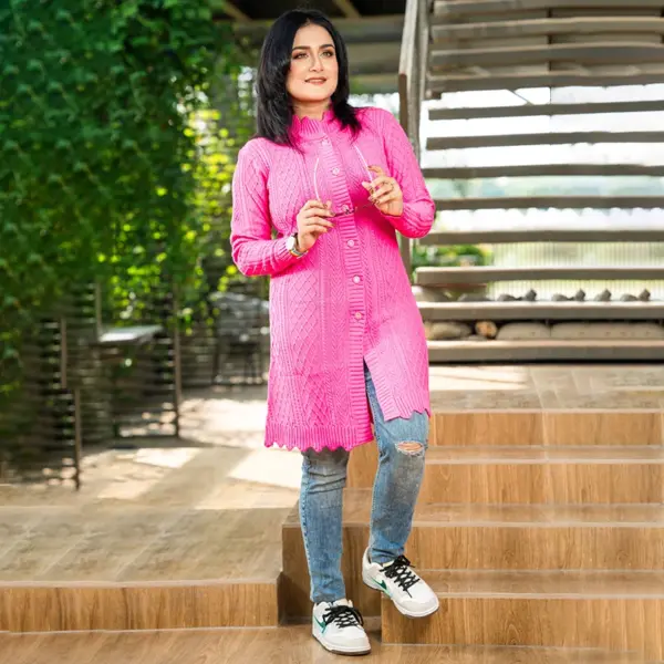 Pink Winter Elegance Cardigan - Image 3