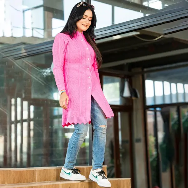 Pink Winter Elegance Cardigan - Image 4