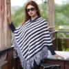 Women's Black & White Striped Knit Poncho