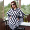 Women's Black & White Striped Knit Poncho - Image 2
