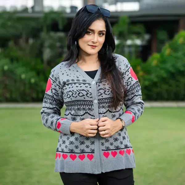 Grey Love Winter Cardigan - Image 3