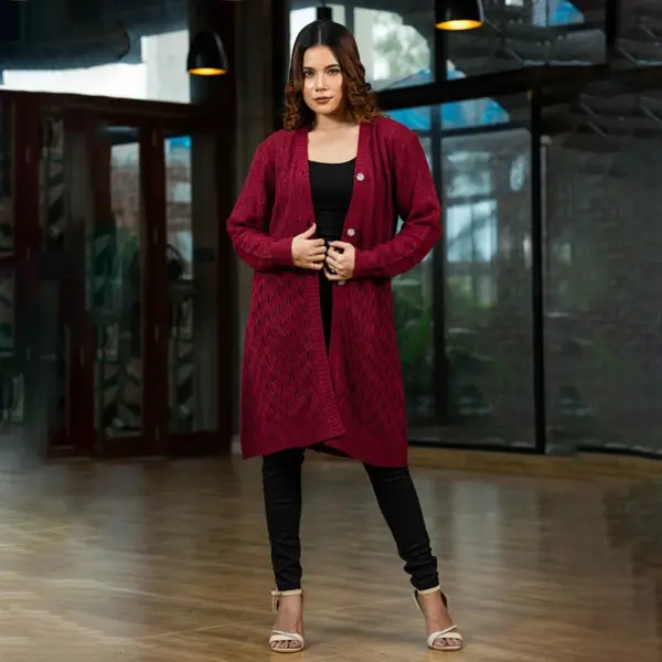 Wine Maroon Classic Knit Cardigan - Image 2
