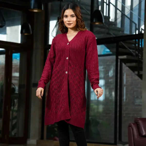 Wine Maroon Classic Knit Cardigan - Image 5
