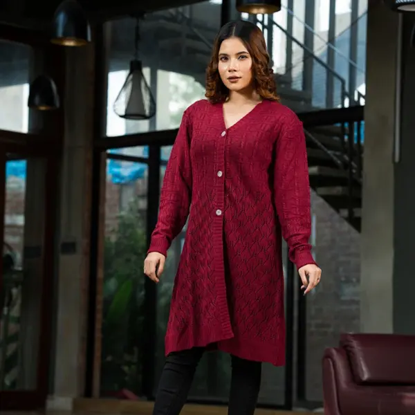 Wine Maroon Classic Knit Cardigan - Image 6
