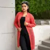 Stylish Coral Long Knitted Cardigan - Image 2