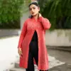 Stylish Coral Long Knitted Cardigan - Image 3
