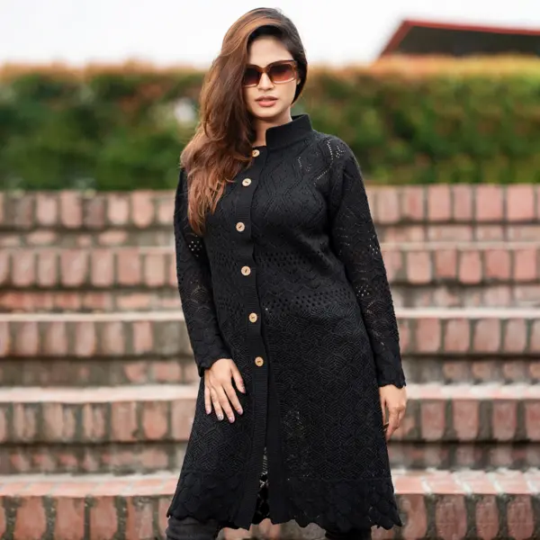 Elegant Black Long Knit Cardigan for Women - Image 4