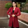 Elegant Maroon Long Knit Cardigan for Women - Image 6