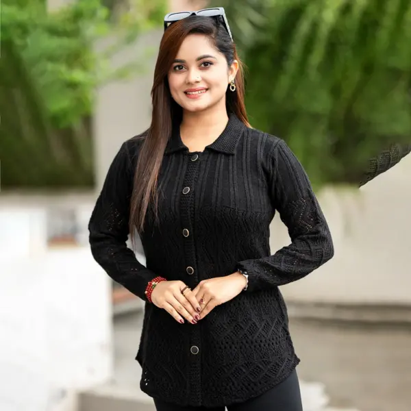 Classic Black Knit Cardigan for Women - Image 3