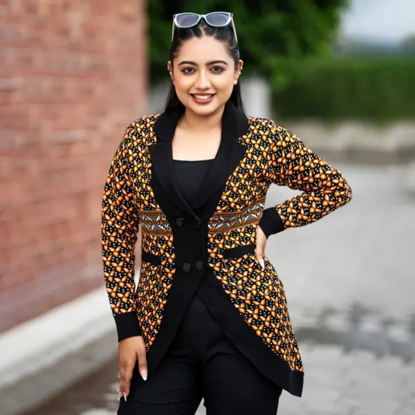 Premium Black & Orange Knit Blazer for Women - Image 2