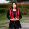 Stylish Black & Red Open Knit Cardigan for Women