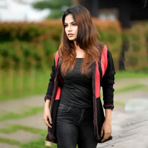 Stylish Black & Red Open Knit Cardigan for Women - Image 5