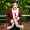 Luxury Wine Fur-Lined Open Knit Cardigan for Women - Image 3