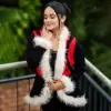 Premium Black & Red Fur-Lined Open Knit Cardigan for Women - Image 3