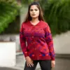Classic Red & Blue Winter Knit Shirt for Women - Image 3