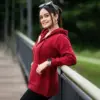 Elegant Maroon Winter Knit Hoodie for Women - Image 5