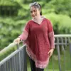 Premium Maroon & White Knit Poncho for Women