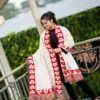 Elegant White & Red Winter Knit Shawl for Women - Image 4