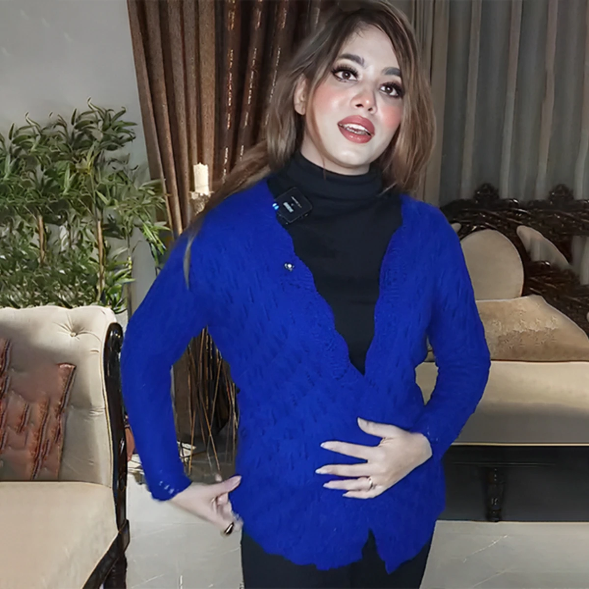 Royal Blue Short Crochet Knit Cardigan for Women