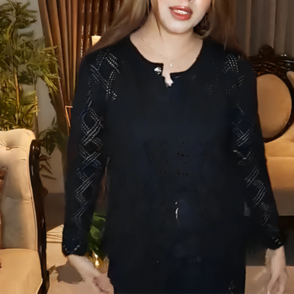 Classic Black Crochet Knit Cardigan for Women