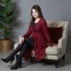 Women’s Premium Long Maroon Knit Cardigan