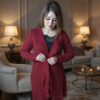 Women’s Premium Long Maroon Knit Cardigan - Image 2